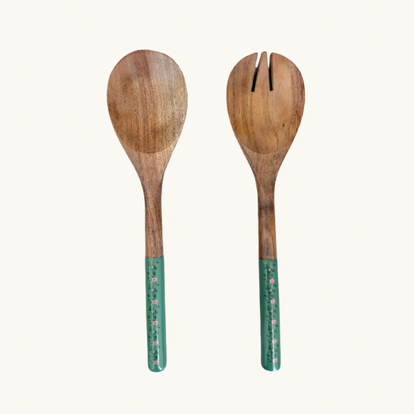 Green Floral Salad Servers