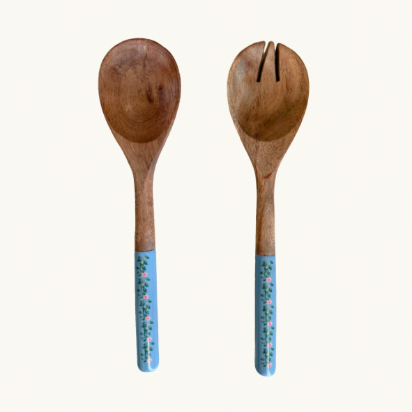 Blue Floral Salad Servers