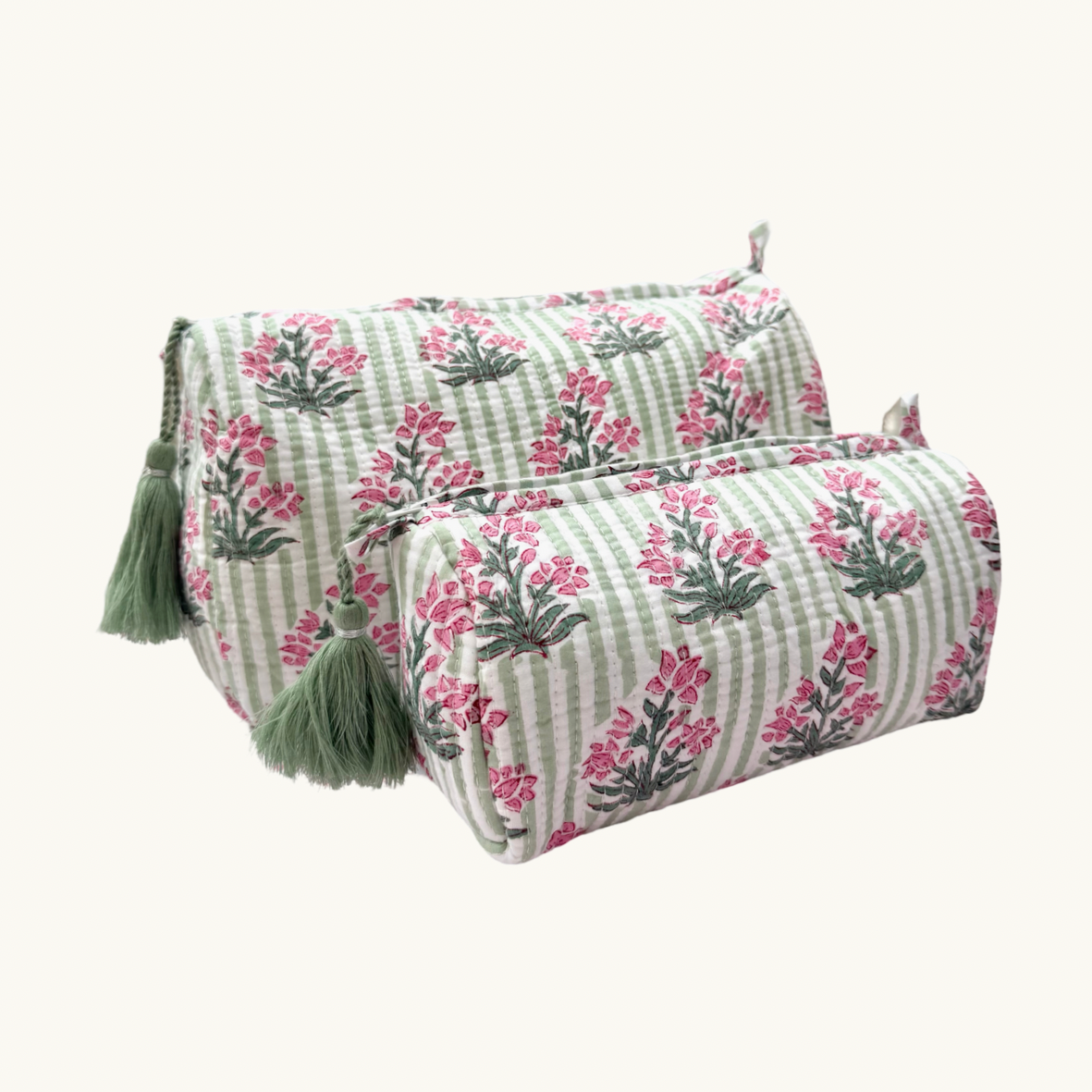 Green Johari Handblocked Wash Bag