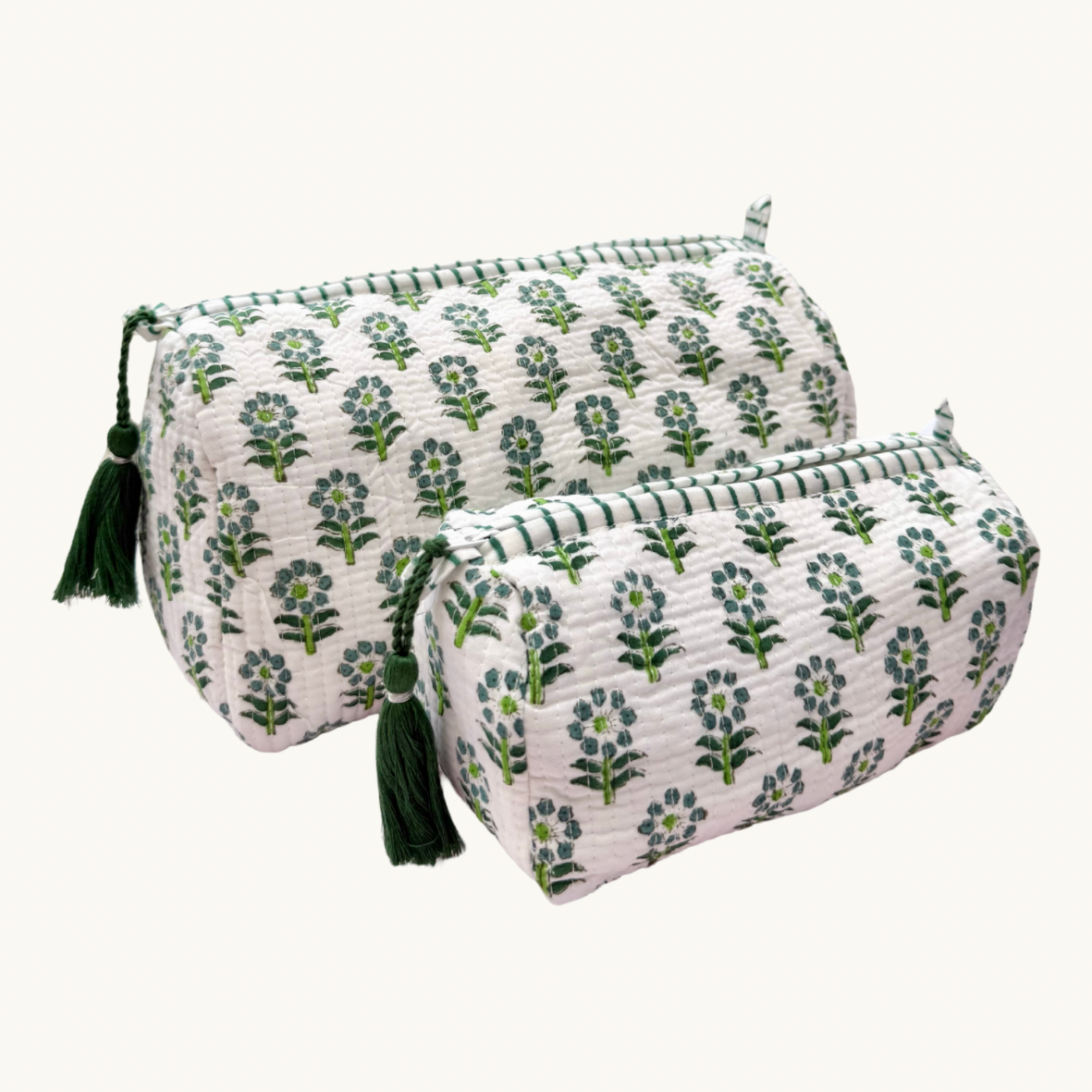 Green Daisy Handblocked Wash Bag