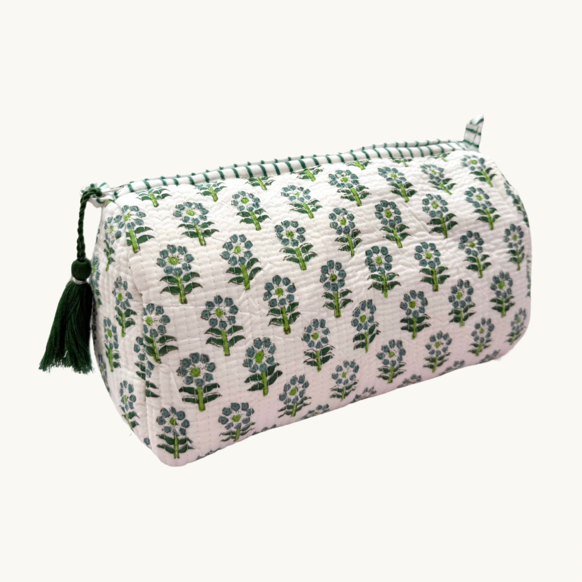 Green Daisy Handblocked Wash Bag