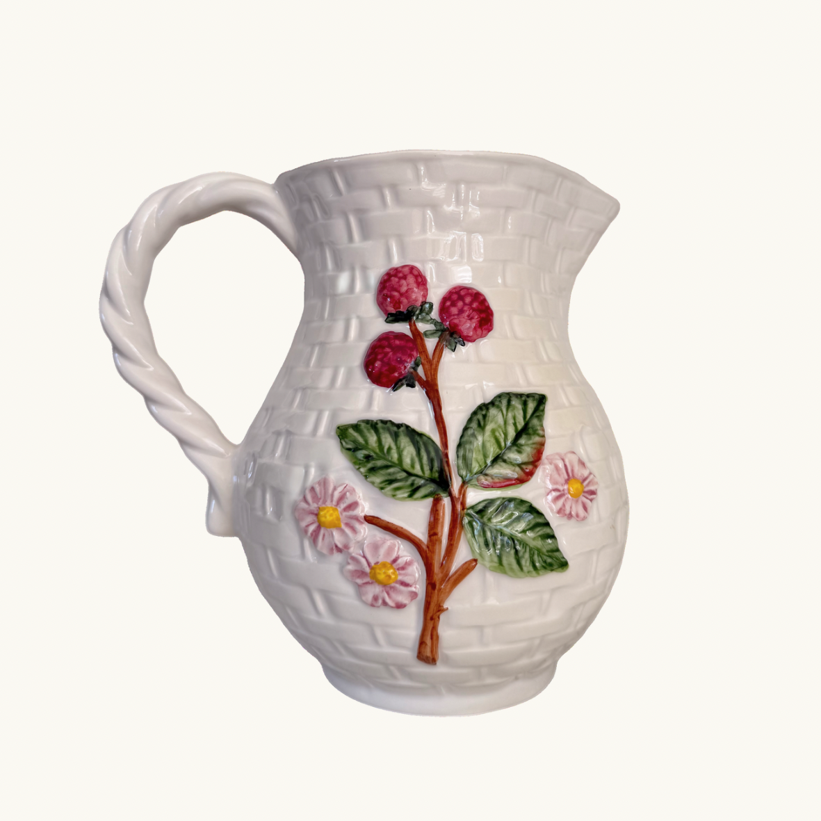 Fruit and Berries Basketweave Ceramic Jug