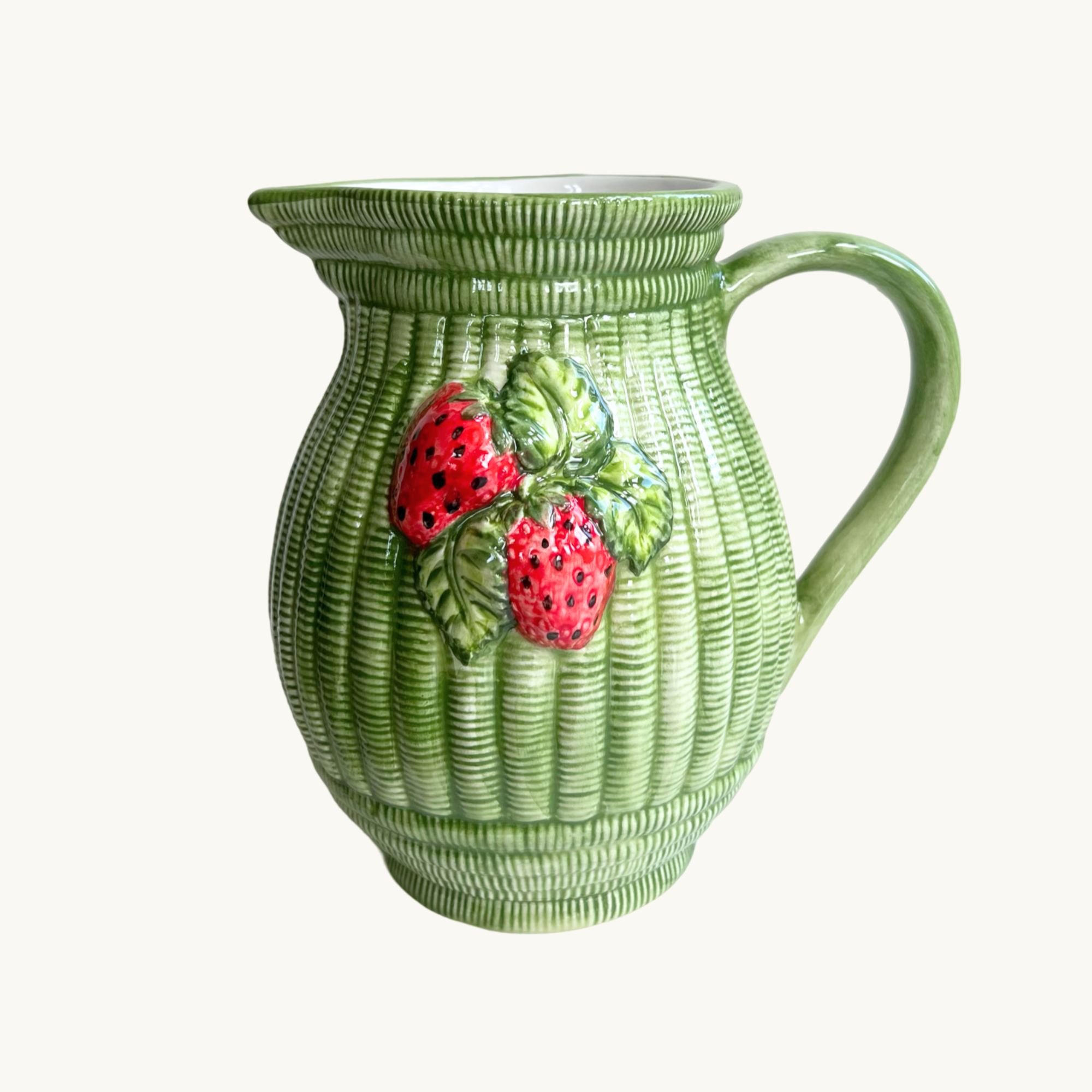 Green Basketweave Strawberry Jug
