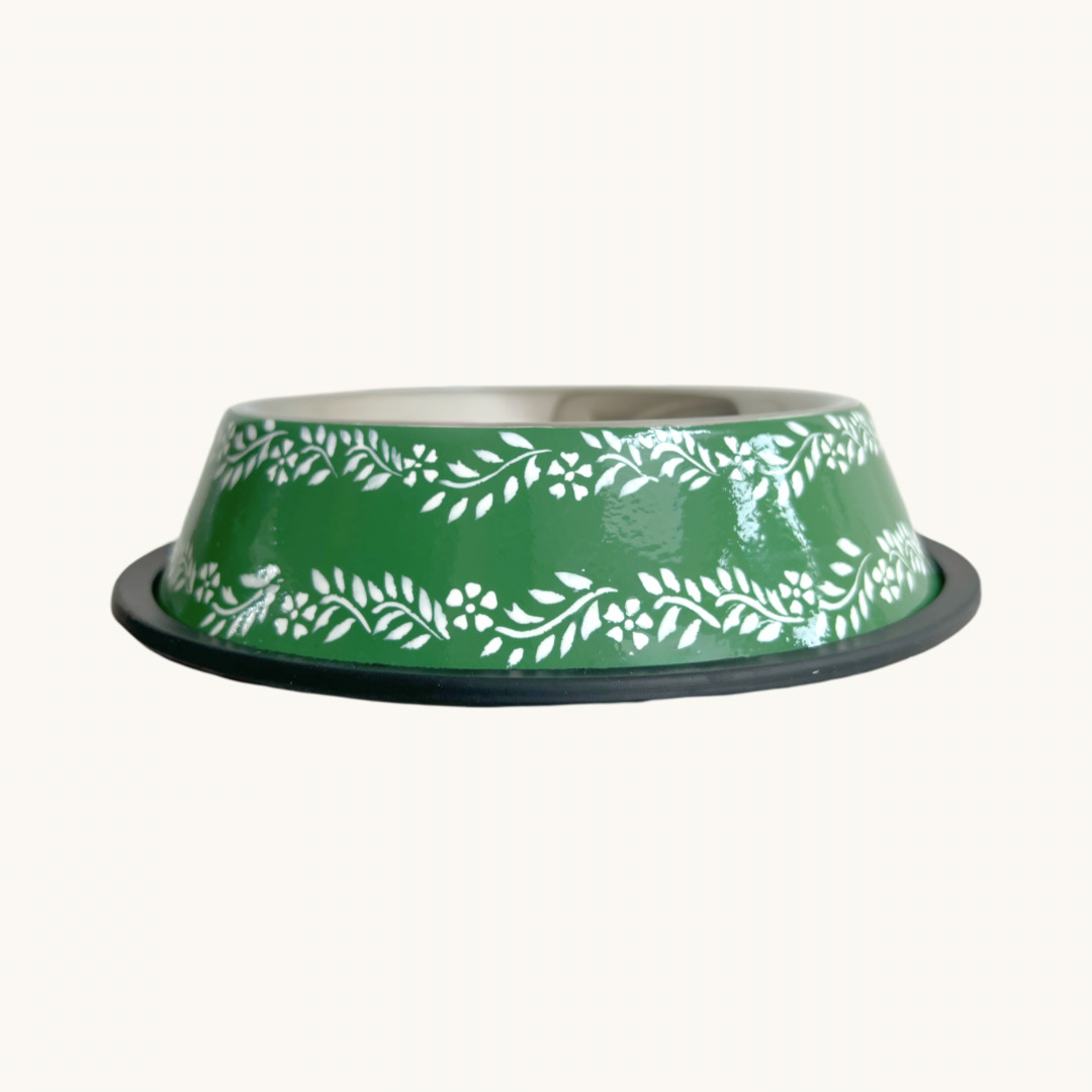 Green Enamel Dog Bowl