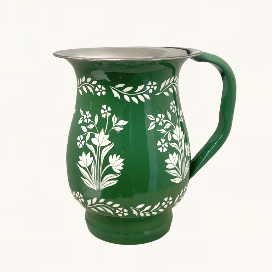 Enamel Hand Painted Jug Forest Green