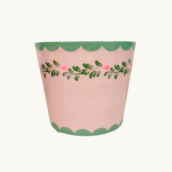 Pink Floral Scalloped Planter