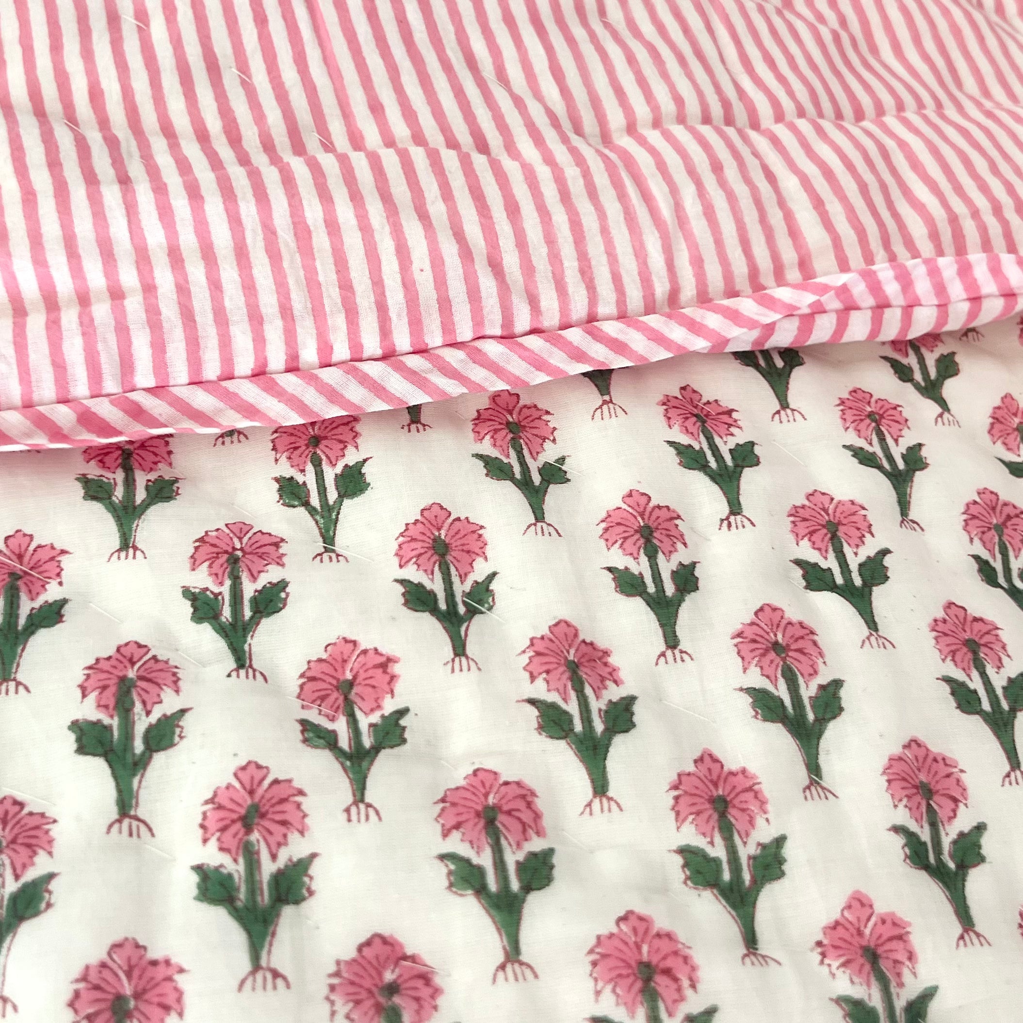 Pink and Green Jemima Handblocked Quilt